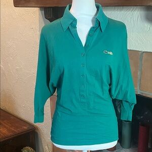 LACOSTE + Malandrino Green Batwing 1/4 Sleeve Fitted Polo Hirt, size S